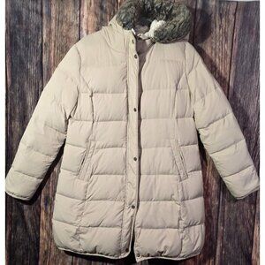 Lauren Ralph Lauren LRL Down Parka Puffer Coat Faux Fur Pockets Hooded Tan Sz L